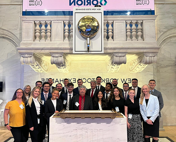 Students at the New York Stock Exchange during this fall's Walk Down Wall St.